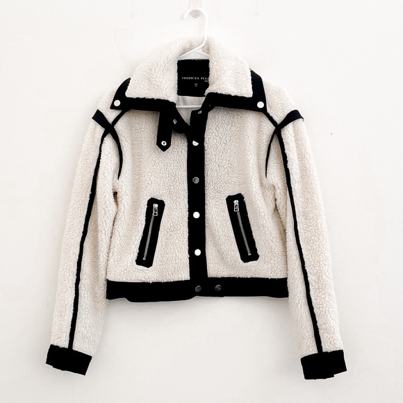 Veronica Beard Anita Faux Shearling/Leather Jacket Cream & Black XS - Picture 6 of 15